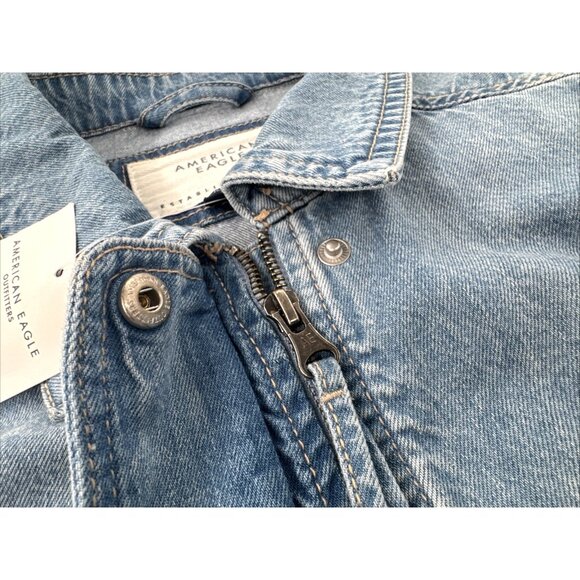 American Eagle Denim Chore Jacket Womens 2XL Blue Jean Distressed Zip Button NEW - Picture 4 of 14